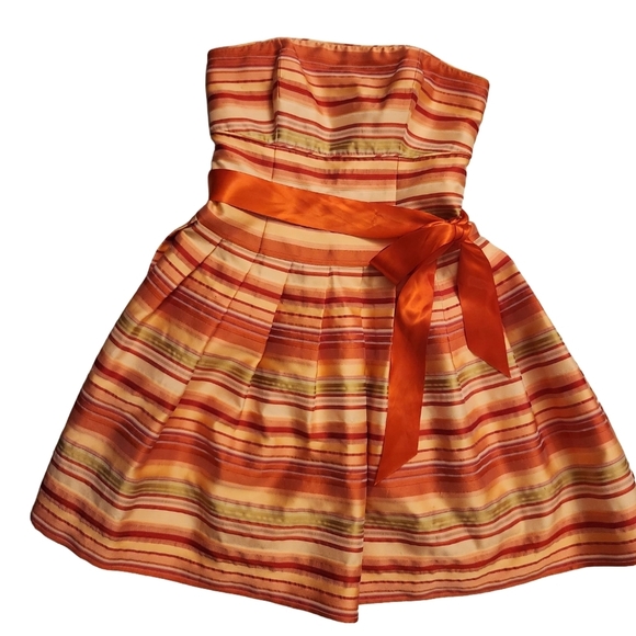 Talbots Dress Striped Strapless Sz: 8 Fit And Flare Pink Orange Cocktail Short - Picture 4 of 14